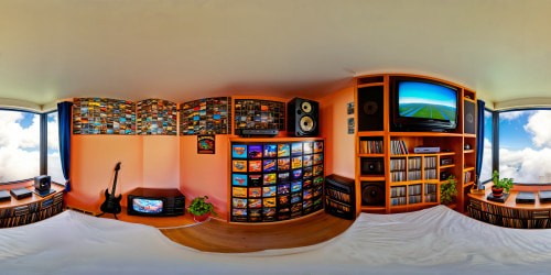 Impeccably detailed 90s-themed teenager's bedroom with retro gaming setup, high-resolution vintage TV, VCR, adorned with 90s posters, capturing the essence of nostalgic perfection.