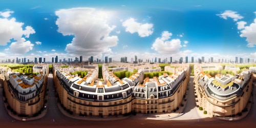 Photorealistic view of Paris standing in the courtyard of Sacre Couer looking toward the Eiffel Tower 
