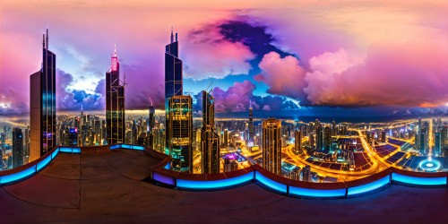 A flawless ultra-high-resolution depiction of Cybercity's cyberpunk horizon, observed from a rooftop vantage, showcasing vibrant neon luminance, colossal futuristic towers, and bustling thoroughfares alive with energy, an unmatched visual marvel.