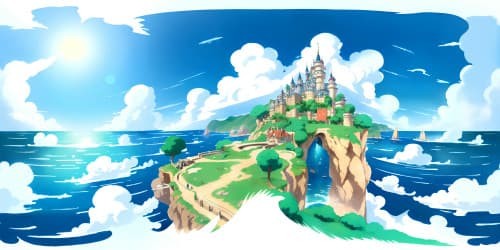 castle on an island in the middle of the sea beautiful sky and clouds smiling people