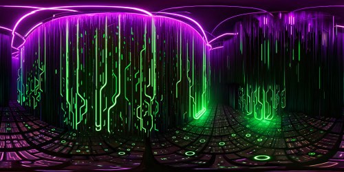 VR360, Matrix-inspired cyber realm, ultra-high-res digital rain, endless void, neon-green, cascading symbols, intricate luminescent patterns. Flawless masterpiece, richly detailed, finest quality. Cybernetic aesthetic, glowing VR360 environment.