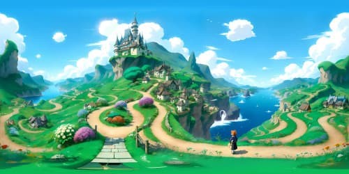 Ultra-high-resolution VR360 masterpiece, optimal quality. Envision Studio Ghibli's iconic worlds. Visuals from 'Howl's Moving Castle', 'Spirited Away', 'My Neighbor Totoro'. Stylized, vivid landscapes, in Studio Ghibli's distinctive anime style. VR360 view encompassing the whimsical, enchanting elements of Ghibli's fantasy world.