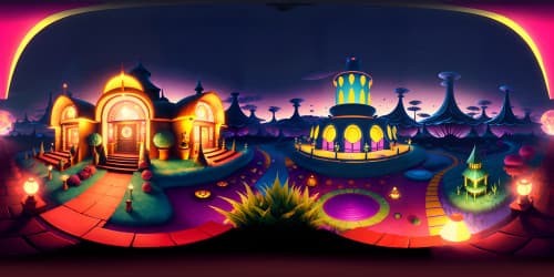 VR360 surreal funhouse, ultra high-res animatronic figures, vintage pizzeria ambiance, FNAF universe masterpiece. Psychedelic neon script, eerie vent vistas, VR360 perspective. Maroon velvet curtains, glowing marionette box, arcade-theme pixel art style. Mix of digital painting, detailed surrealism.