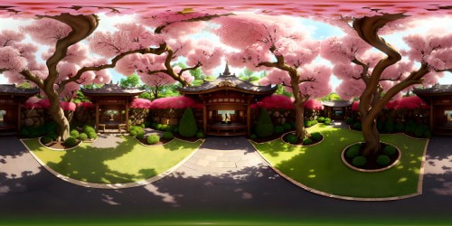 Japanese Sakura forest filled with fireflies