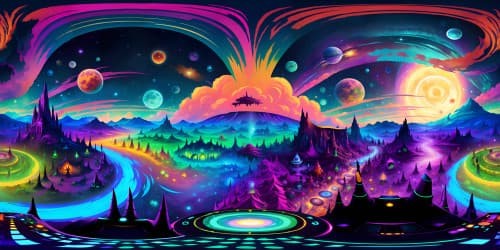 Ultra high-resolution VR360, Rick and Morty universe aesthetic, vibrant multicolored portals. Odd, alien landscapes, masterpiece quality VR360. Show-inspired stylistic elements, exaggerated dimensions, whimsical sci-fi structures. Surreal cosmic background, immersive VR360 experience.