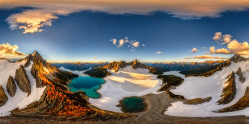 A mesmerizing view of a crystalline lake nestled in a majestic mountain range, reflections of towering snow-capped peaks in the pristine waters, vibrant autumn foliage lining the rocky shore, golden hour sunlight casting a warm ethereal glow over the flawless scenery, an immaculate ultra high resolution rendering showcasing every intricate detail of this natural masterpiece.