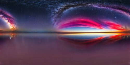 Within a mesmerizing ultra high-res space scene, vibrant hues of red and purple swirl amidst a sea of stars, casting an eerie and captivating glow across a cosmic canvas of perfection.