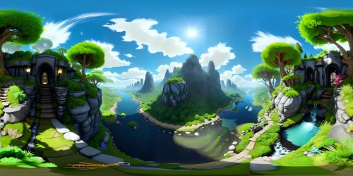 Masterpiece quality VR360, ultra high-resolution forest, photorealistic, lush greenery, moss-laden trees, babbling brook, crystal-clear water, pebble-strewn riverbed. Style: hyper-realism, intricate detailing, vibrant palette, soft light and shadow interplay. VR360 immersive depth, breathtaking vista.