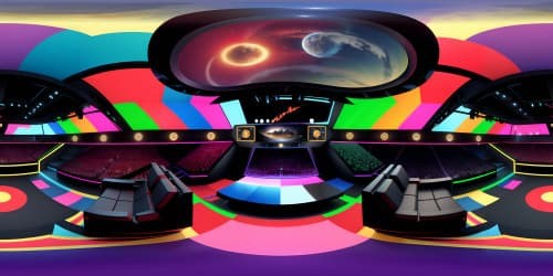 Taylor Swift era-themed, VR360 concert stage, ultra high-resolution, masterful quality. Regal retro microphones, iconic album cover banners, floating music notes. Fantasy rendition, Pixar-style animation, vibrant color palette.