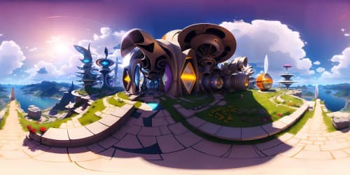 Masterpiece, ultra-high resolution VR360 view, futuristic universe aesthetics. Harmonious fusion of mechanical entities, relics of human innovation, metropolitan constructs, and biomorphic forms. Impeccable digital realism blended with surreal vibes, VR360 perspective. 