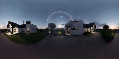 a home built in a huge Soap bubble, windows, doors, porches, awnings, middle of SPACE, cyberpunk lights, Hyper Detail, 8K, HD, Octane Rendering