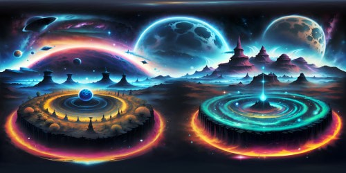 VR360 masterpiece, ultra high-res, expansive void, infinite depth, spectacular silence. Style: Cosmic surrealism, striking color contrasts, nebula swirls, star dust.  VR360: Unending star fields, awe-inspiring galaxies, mystery of outer space.