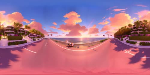 FANCY CARS on the seaside highway of Miami (orange and pink sky)