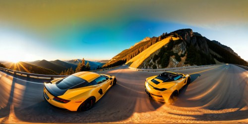 A cutting-edge sports car gliding effortlessly through serpentine mountain highways, basking in the brilliant sunshine of a pristine 8K day, unveiling panoramic views with awe-inspiring clarity and mesmerizing, flawless precision.