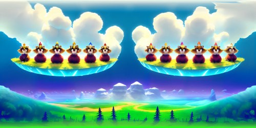 VR360 digital painting style: Five princesses in white fur, gold hoops, red gloss, one with white feather, assorted hair colors - blonde, red, blue eyes. Poses: squatting, arms raised, subtle feline features. Background: ultra-high res, masterpiece-like. Close-ups minimal, ensuring vast VR360 exploration.