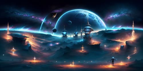 Masterpiece quality, ultra-high resolution, spiral galaxy VR360 view, celestial bodies glittering, nebula accents, star clusters, cosmic dust clouds, deep space exploration theme, fantasy art styled.
