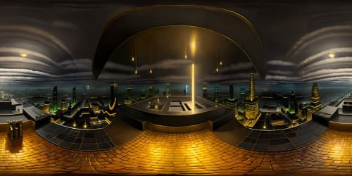 Highly detailed, VR360 noir-themed cityscape, gleaming wet avenues, sprawling city plaza drenched in rain. Deep city gloom mirrored in puddles, endless night sky pouring down. VR360 urban expanse, rain droplets, digital painting strokes.