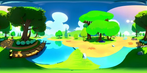 Ultra high res VR360, tranquil lake amidst lush forest, pastel colors, impressionist style. Thin mist framing towering trees, leafy canopy above, soft daylight filtering through. VR360 elegance, Chinese ink Masterpiece, wisp-like clouds drifting, solitary boat on poised river, classical grace.