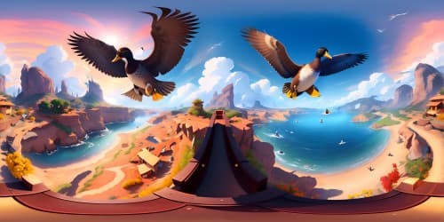 brown wild duck(kind of birds) flying in the sky