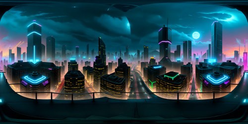 Neo-noir cityscape, Blade Runner-esque, glowing neon signs, rain-slicked rooftops in VR360 view. Ultra-HD resolution, layered skyscrapers, misty air, glistening streets below. Apartment balcony, sleek futurism, intricate detailing from vantage point. Masterpiece quality, VR360 immersion. Vibrant color palette, sharp contrasts, deep shadows, haze-infused. Pixel art infusion,