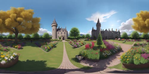 scottish castle garden, realistic, award winning photo