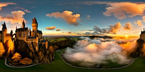 A breathtaking, flawless high-resolution depiction of majestic Hogwarts Castle, bathed in golden hues of a stunning sunset, its towering turrets and expansive courtyards drenched in a magical aura, where ancient halls adorned with enchanted portraits resonate with a sense of wonder and history, all while Fred Weasley's mischievous spirit playfully lingers in the air, every fine detail brought to life in exquisite ultra HD quality, capturing the essence of this iconic and enchanting scene.