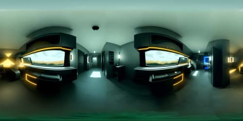 Hyper-realistic VR360 masterpiece, ultra-HD quality with terrifying flair. Ghostly fog weaving spectral shadows, inside a masterfully detailed building. Intricate detailing, enhancing the immersive VR360 experience.