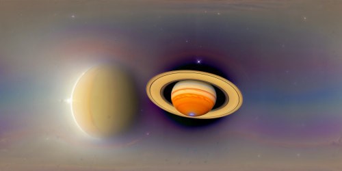 STANDING INSIDE A VERY LARGE GOLD COLOURED CIRCLE, ABOVE THE UNIVERSE. A   SUPER BRIGHT GOLD COLOURED PLANET SATURN, THAT IS  SURROUNDED BY RINGS OF WHITE, ORANGE, LIGHT PURPLE, INDIGO, LIGHT RED, YELLOW, AND LIGHT GREEN,          SHINES DOWN FROM ABOVE ME.