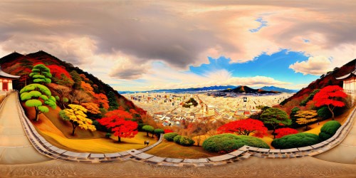 a classic view from Kiyomizu-dera temple, Kyoto in Autumn. With the red Koyasu pegoda on the right.