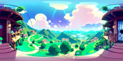 VR360 scene: maximalist anime grade, Pokémon master extravaganza. Rich colors, intricate trainer gear, themed sky views, trademark motifs dancing across the horizon. Poké Ball silhouettes in pastel sunset, vividly styled. VR360 Pokémon master spectacle, stunningly anime, ultra-high res.