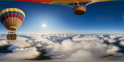 A stunning, flawless image of a majestic hot air balloon floating gracefully in a vast, clear blue sky, vibrant colors captured in ultra high resolution, intricate details of wicker baskets and billowing fabric, a picture-perfect masterpiece in the making.