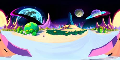 Ultra high-resolution, Rick and Morty cartoon-style, VR360 masterpiece. Unusual alien planets, strange extraterrestrial flora, surreal skies. Interstellar, visually striking VR360 display. 