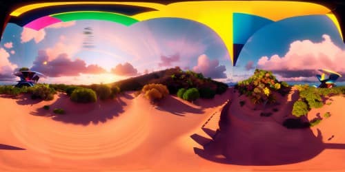 tropical paradise pink sunset on the horizon hillside