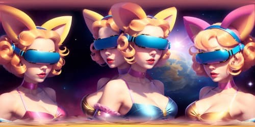 best quality, masterpiece, ultra high res,five 40 year old princesses_wearing pink leotards_wearing gold hoop earrings_wearing red lip gloss_one has blue eyes_two of them are blonde_they are squatting_spread_arms above their heads_close up of armpit_ cat ears