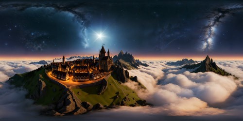 An exquisite 8K rendering of an Old School RuneScape world, with rich medieval hues, sprawling grandiose peaks, vibrant towns, and a remote PvP domain, under a mesmerizing night sky teeming with celestial bodies and cosmic majesty.