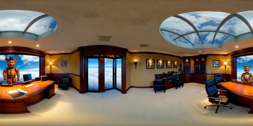 Immaculate office setting within the Five Nights at Freddy's Help Wanted 2 location, flawlessly detailed, ultra-high resolution, intricate 3D rendering, polished furnishings, eerie atmosphere, perfect lighting, crisp textures, stunning virtual reality experience.