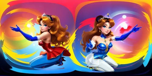 disney princesses wearing tiaras, squatting, eye contact