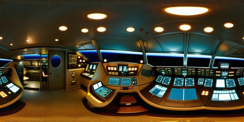 The flawless command center of the USS Enterprise, a technological marvel of sleek control panels, glowing screens, blinking lights, and iconic captain's chair, under the luminous glow of the star-studded cosmos, a symphony of crisp resolution and breathtaking detail.