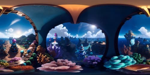 Masterpiece port setting, ultra-high resolution, VR360 vistas, nautical elements. Luxurious, Pixar-style, vividly colored, fantastical sea creatures, ethereal seafoam. Intensive detailing, maximalist aesthetics.