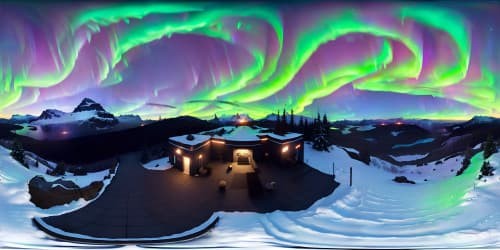 starry night sky with gorgeous aurora borealis and dark mountains in the background