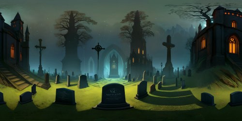 Masterpiece quality, ultra-high resolution, rainy night VR360 environment, cobweb-laden haunted house, eerie graveyard, ethereal flying ghosts. VR360 view of glistening gravestones, misty spectres, dripping raindrops. Gothic art-style, exaggerated chiaroscuro.