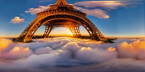 The Eiffel Tower at golden hour, bathed in the setting sun's glow, its intricate iron lattice gleaming radiantly against a pastel sky, a cinematic masterpiece in flawless ultra-high resolution.