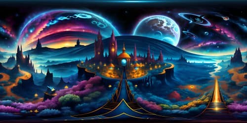 Masterpiece panorama, VR360 ultra high-res, nebula array, stars' confetti, interstellar dust lanes, pulsating galaxies. Style: Photorealism, sharp contrasts, dramatic lighting, deep-space hues, universe grandeur. Perfect VR360 space immersion.