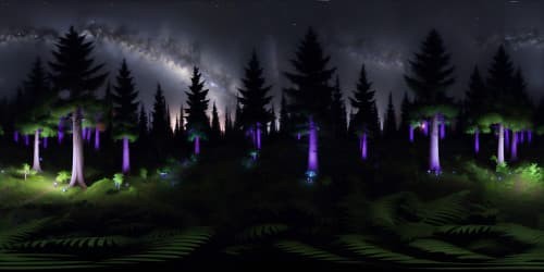 very dark night sky in the forest with light bugs