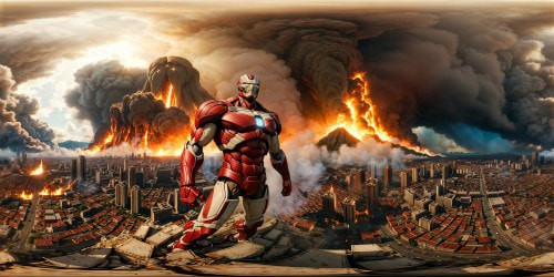 Enormous colossal titan towering over a destroyed city, crumbling buildings, billowing smoke, intense fires, chaotic debris, epic battle scene, intricate details, ultra high resolution, flawless cinematic masterpiece.