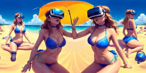 WOMEN AT THE BEACH WEARING SWIMSUITS 