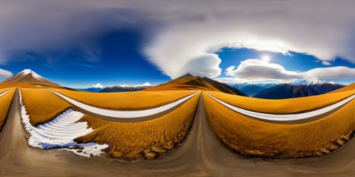 Vast, rolling golden fields under a flawless sapphire sky, framed by distant snow-capped peaks, endless expanse captured in crystal-clear ultra-high resolution, a true artistic masterpiece.