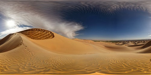 A breathtaking ultra-high-resolution of an expanse of flawless desert sands stretching into the horizon under a scorching sun, intricate wind-carved dunes, shimmering heat waves, and a cloudless cobalt sky, a digital masterpiece in perfect detail.