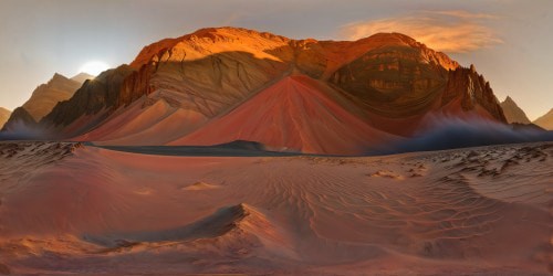A breathtaking view of the majestic Montagne Mars with rugged cliffs, swirling dust devils, towering peaks, intense red hues, and a flawless, ultra-high-resolution rendering capturing every intricate detail, a digital masterpiece.