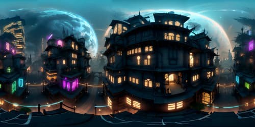 cyberpunk city with vegetation